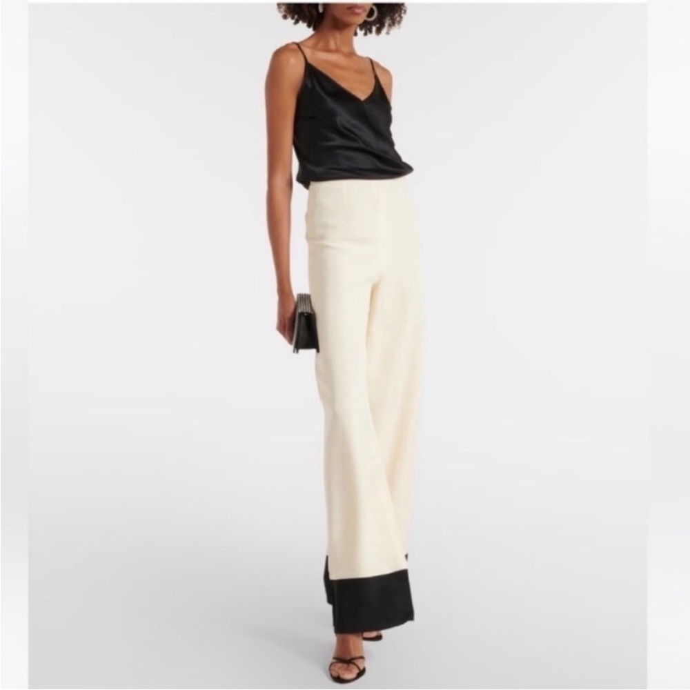 Safiyaa High-Waist Wide-Leg Contrast Hem Pants Light Peach/Black Size 8